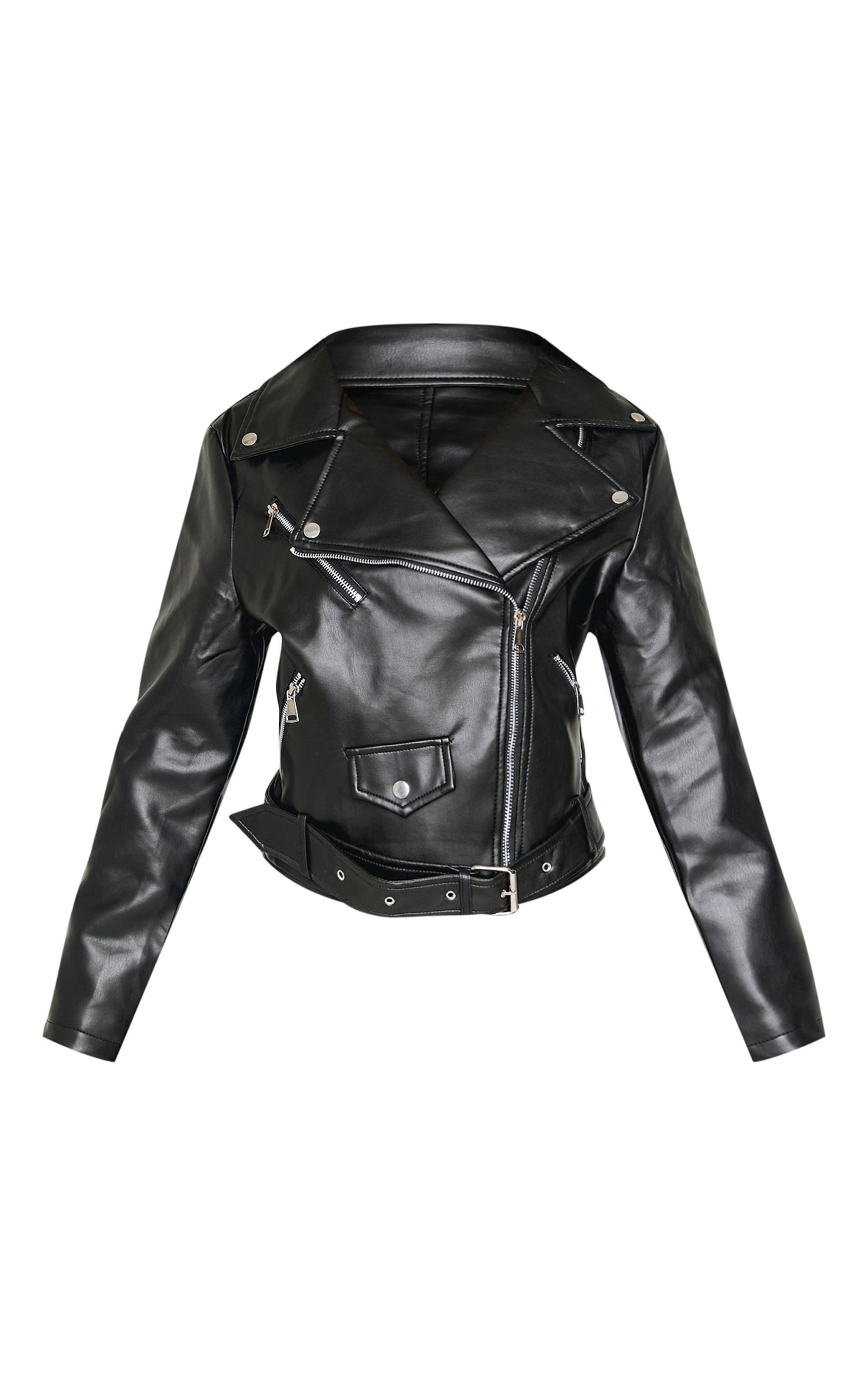 Petite Black Faux Leather Zip Detail Biker Jacket Product Image