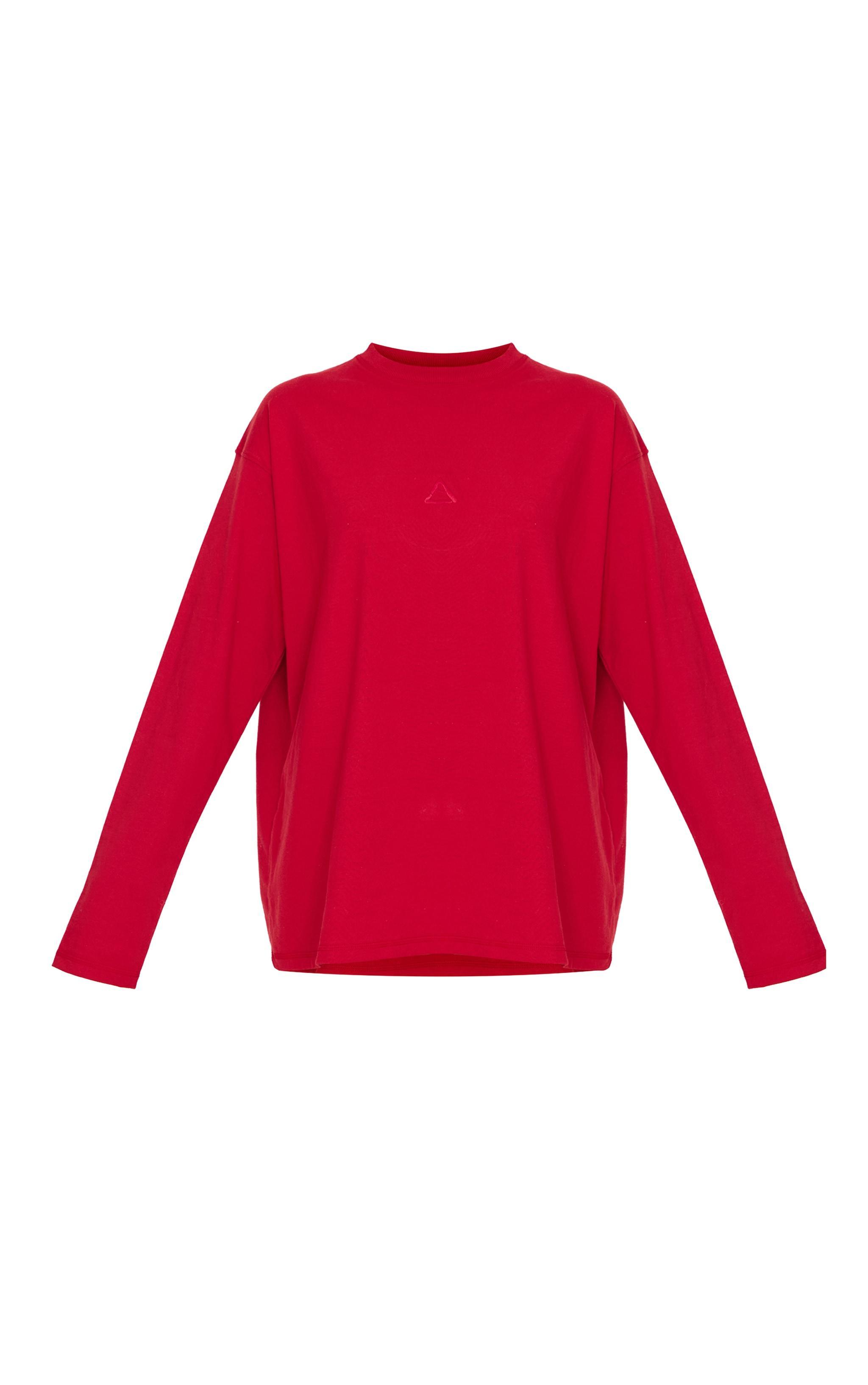 Dark Red Print Oversized Long Sleeve T-Shirt Product Image