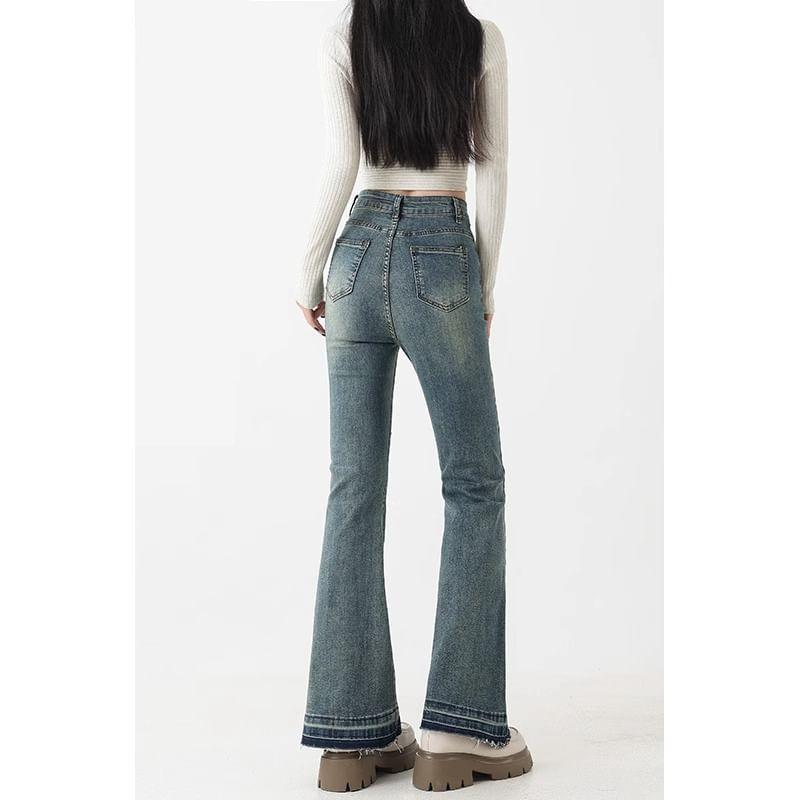 High Waist Washed Flared Jeans Product Image