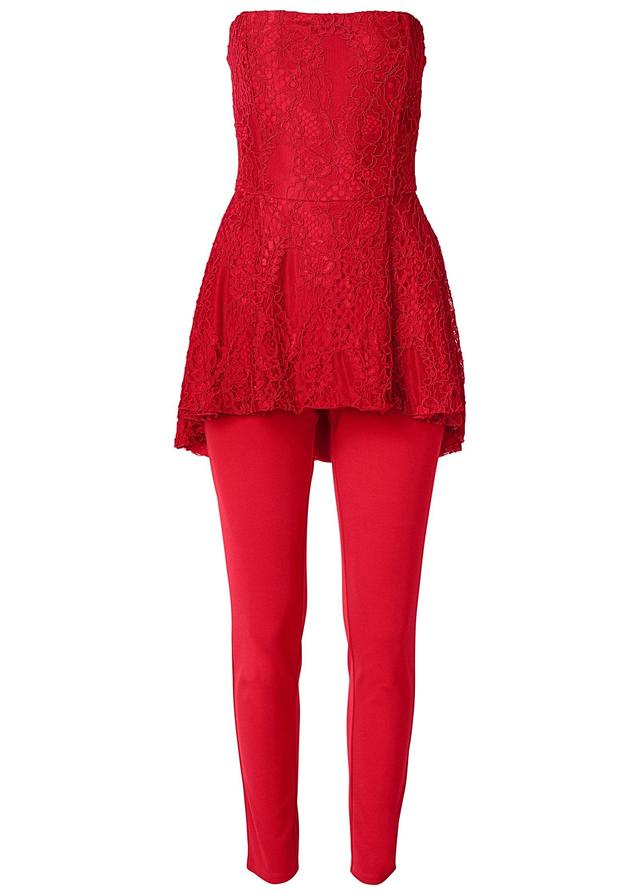 High-Low Detail Jumpsuit - Red Product Image