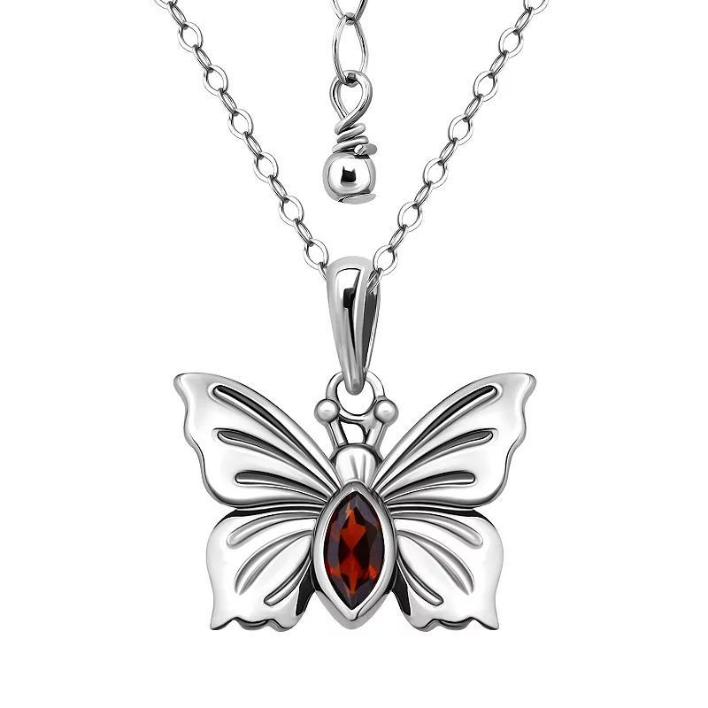 Aleure Precioso Sterling Silver Butterfly Pendant Necklace, Womens Red Product Image