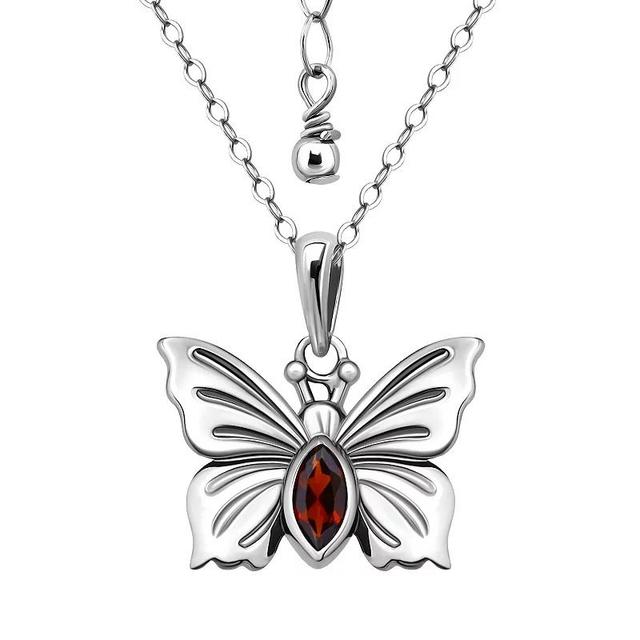 Aleure Precioso Sterling Silver Butterfly Pendant Necklace, Womens Red Product Image