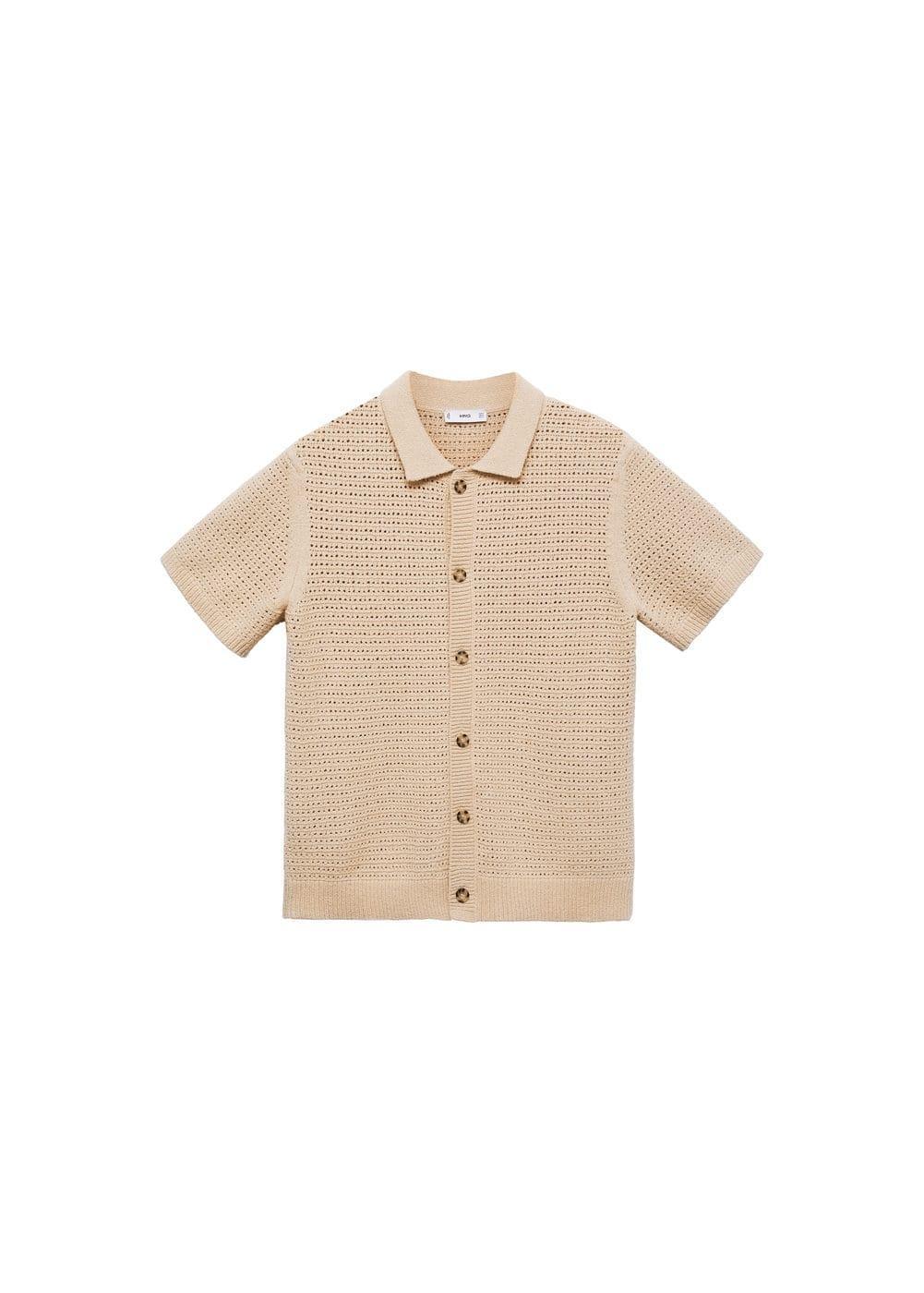 MANGO MAN - Openwork knit polo with buttons beigeMen Product Image