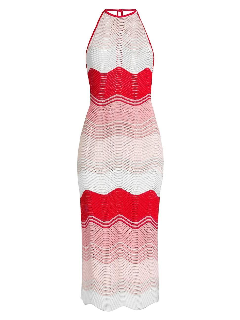 Womens Colorblocked Wave Knit Halter Midi-Dress Product Image