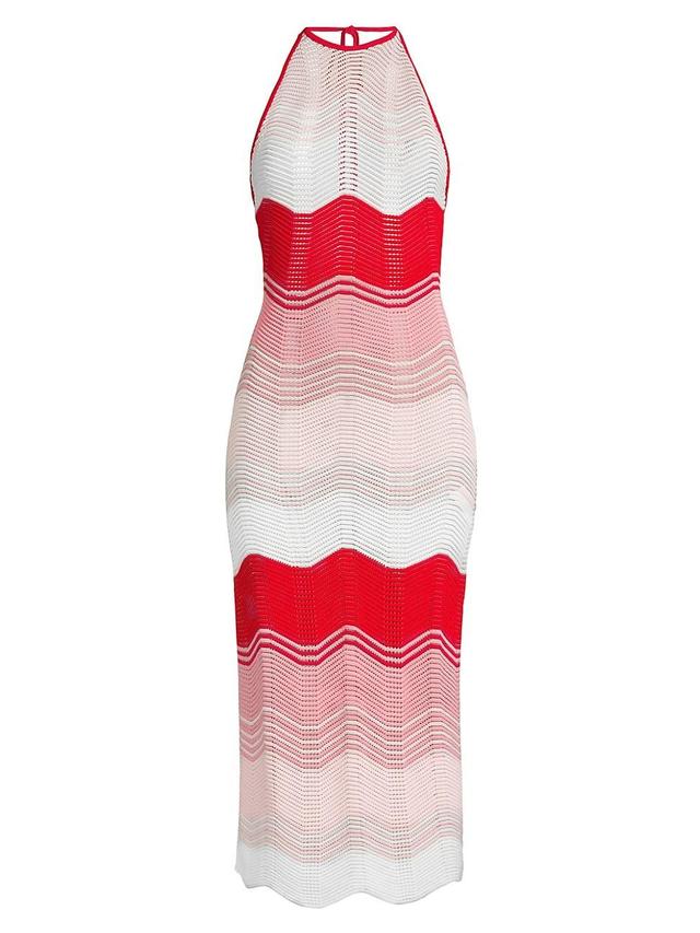 Colorblocked Wave Knit Halter Midi-Dress Product Image