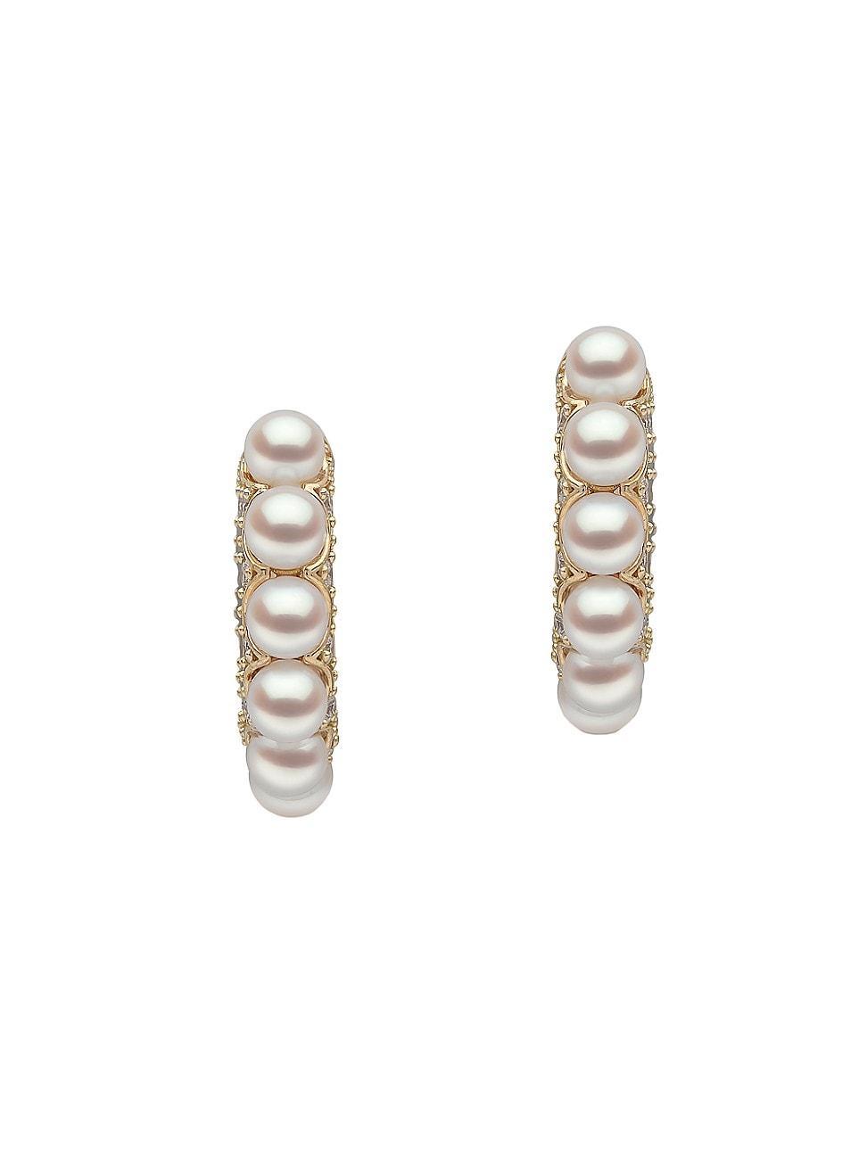 Womens Eclipse 18K Yellow Gold, Akoya Pearl & 0.225 TCW Diamond Hoop Earrings Product Image