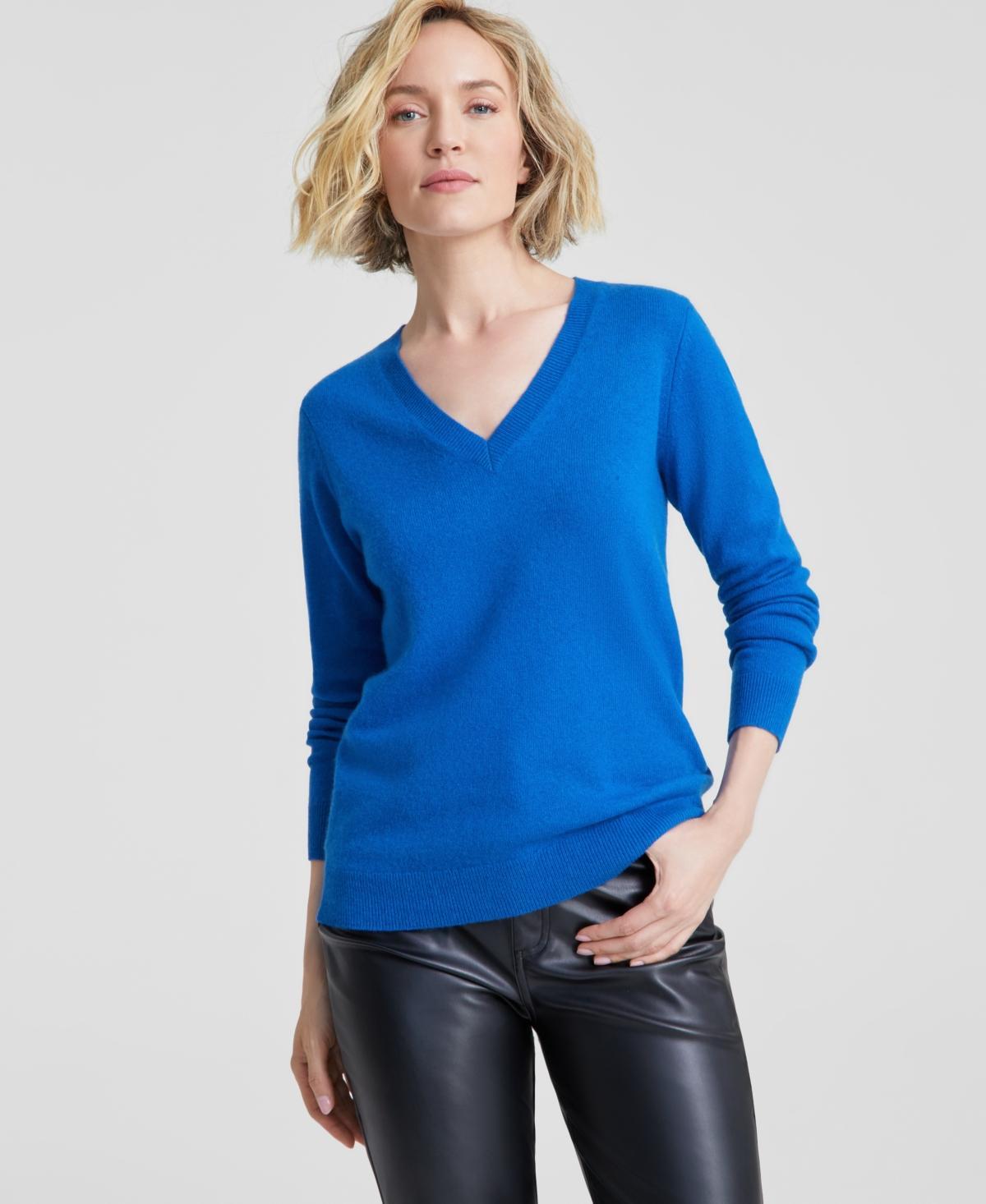 Charter Club 100% Cashmere Womens V-Neck Long-Sleeve Sweater, Regular & Petites, Created for Macys Product Image