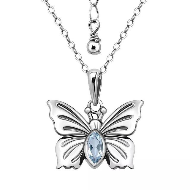 Aleure Precioso Sterling Silver Butterfly Pendant Necklace, Womens Blue Topaz Product Image