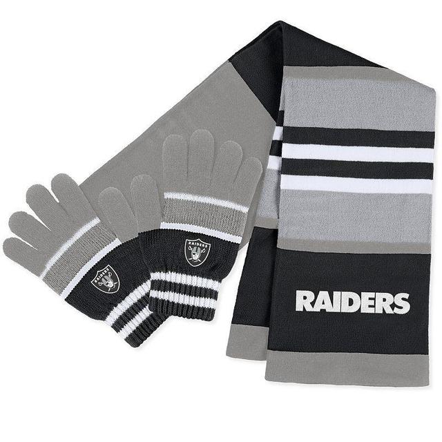 Womens WEAR by Erin Andrews Las Vegas Raiders Stripe Glove & Scarf Set Product Image