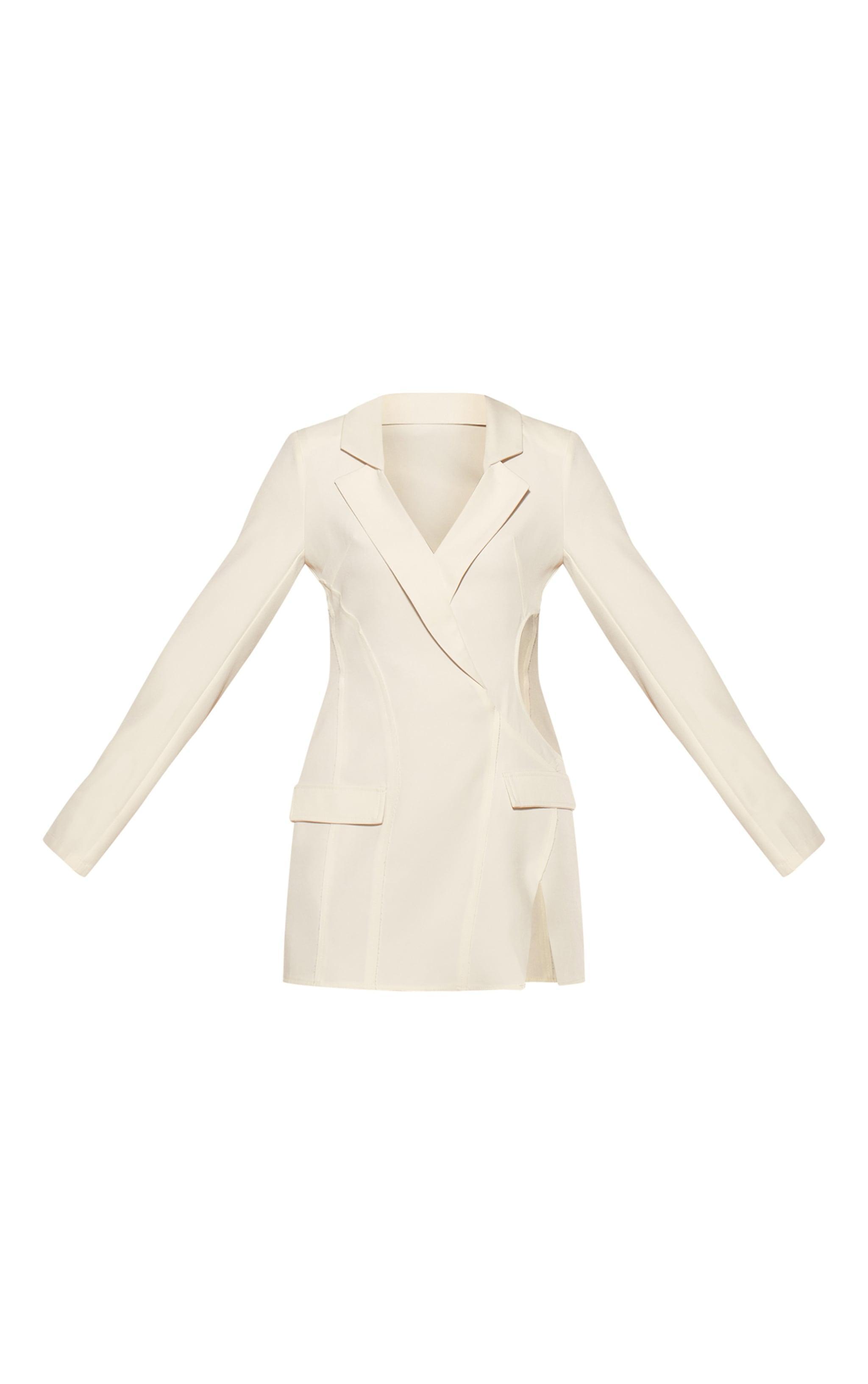 Cream One Sided Cut Out Blazer Dress Product Image