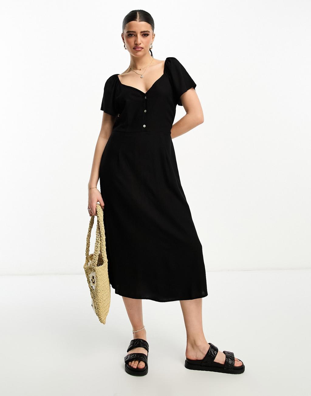 Vero Moda linen touch flutter sleeve midi dress Product Image