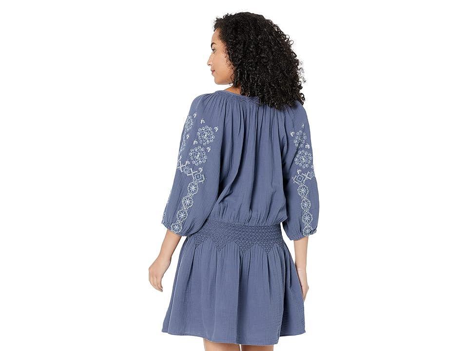 Lucky Brand Embroidered Mini Peasant Dress (Nightshadow Blue) Women's Clothing Product Image