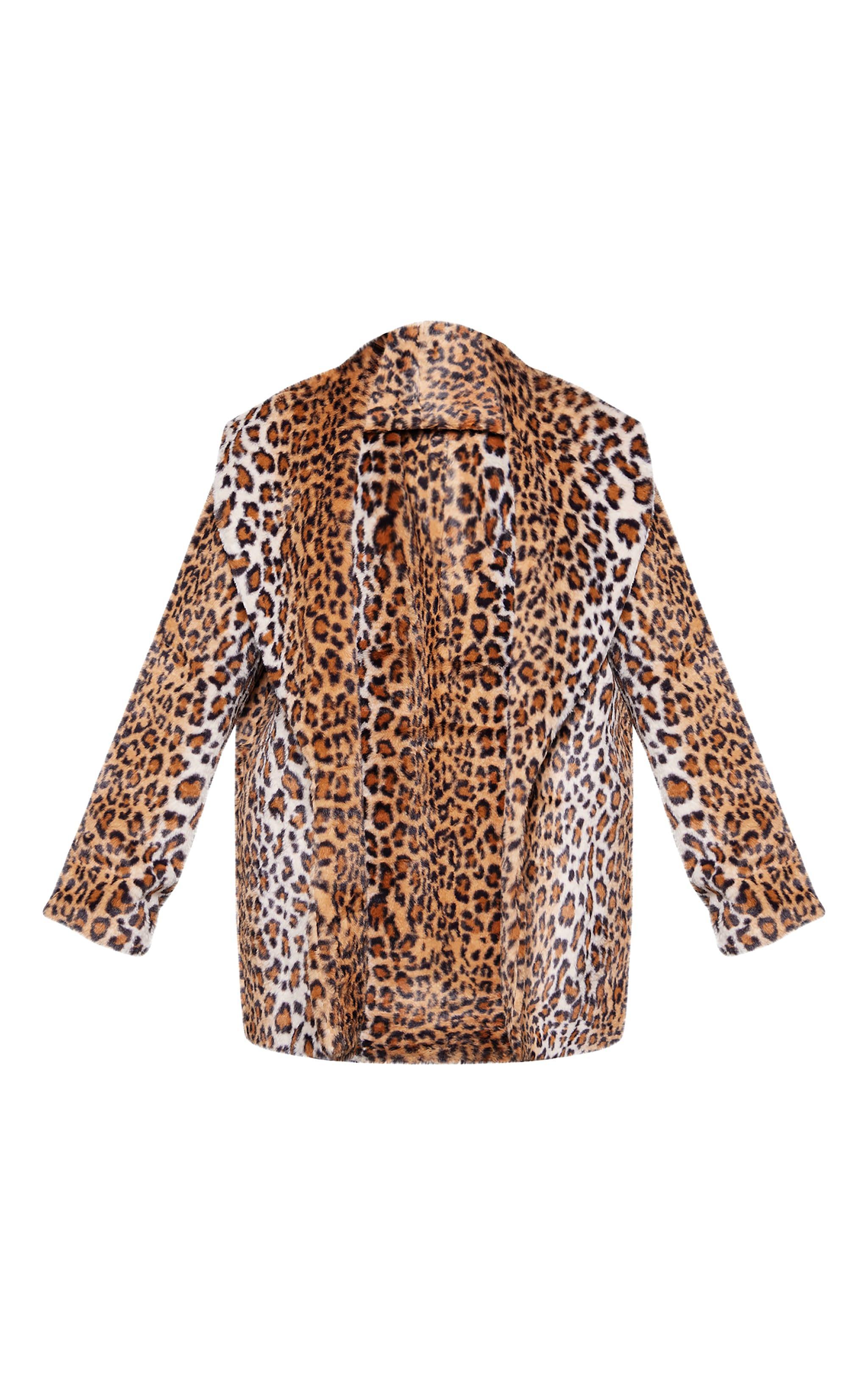 Brown Leopard Faux Fur Midi Coat Product Image