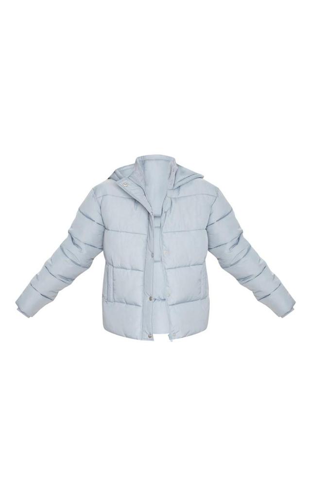 Light Grey Padded Panel Puffer Hooded Jacket Product Image