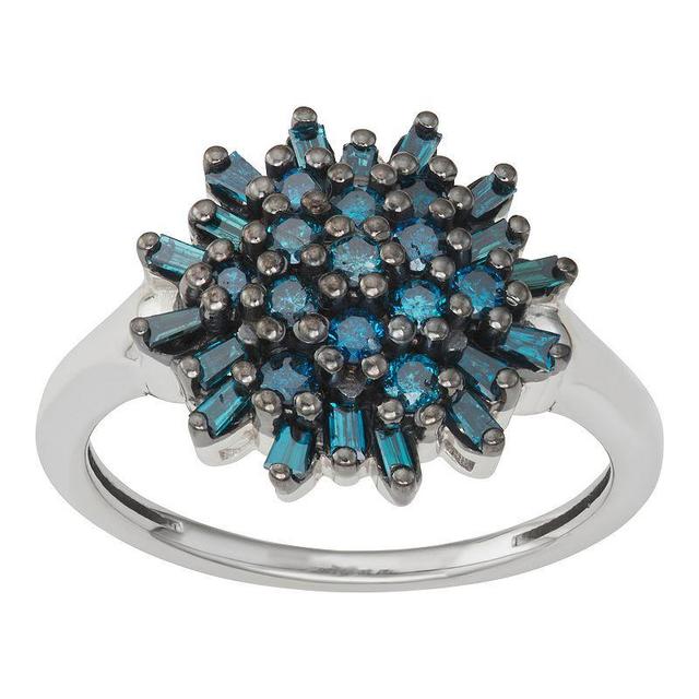 Jewelexcess Sterling Silver 3/4 Carat T.W, Blue Diamond Cluster Ring, Womens Product Image