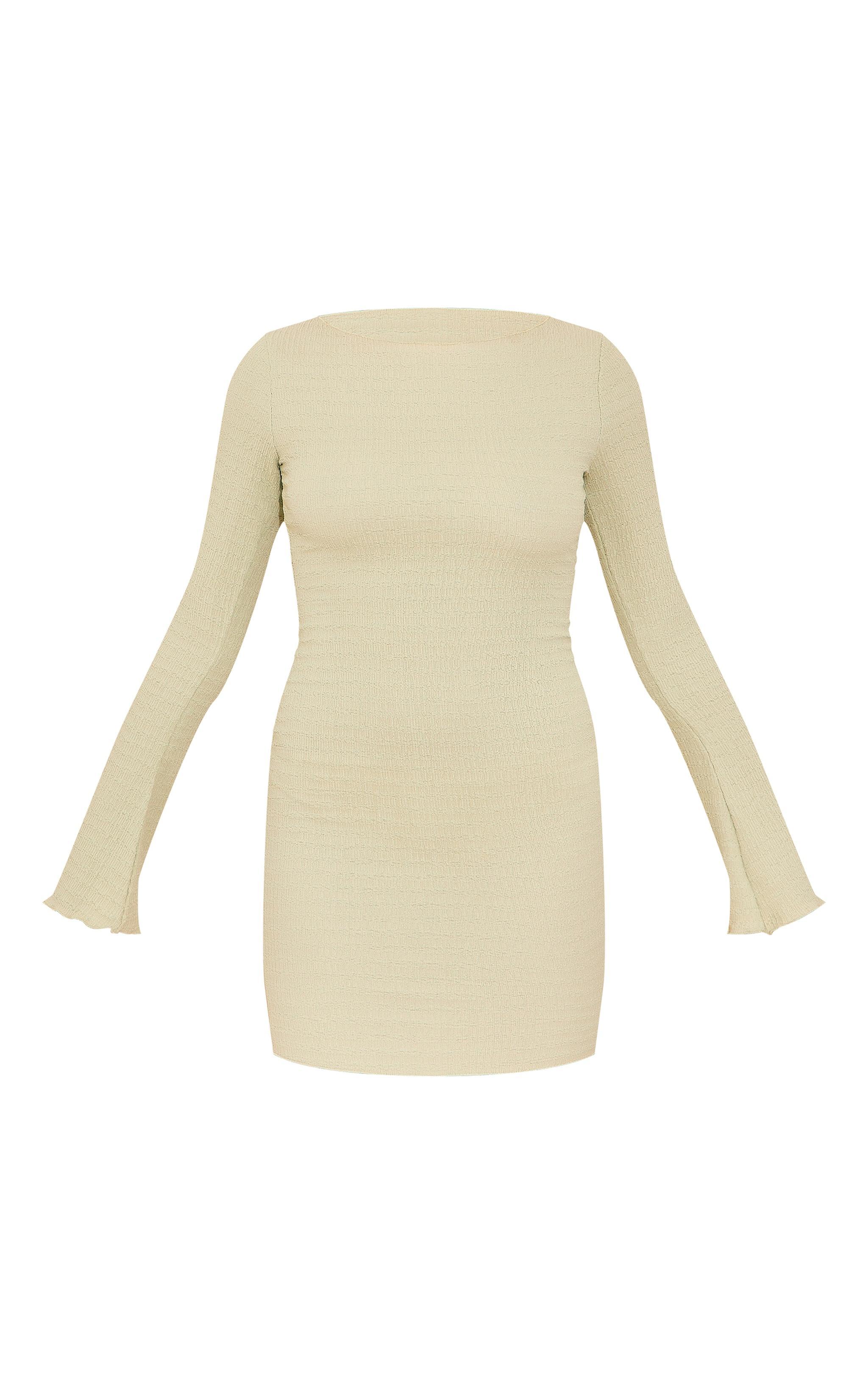 Sage Textured Backless Long Sleeve Bodycon Dress Product Image