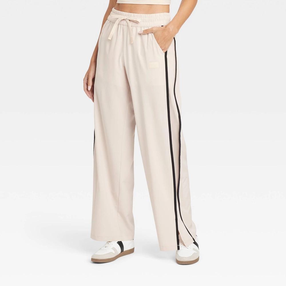 Womens Mid-Rise Piped Track Pants - JoyLab Cream M Product Image