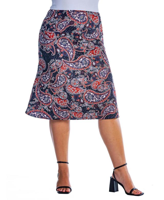 24seven Comfort Apparel Plus Size Elastic Waist Knee Length Skirt Product Image