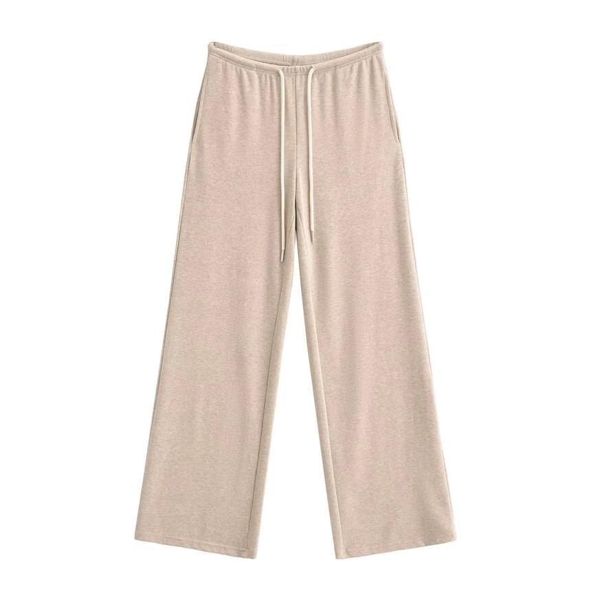 Mid Waist Plain Wide Leg Pants Product Image