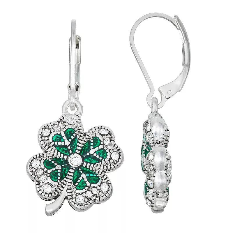 Napier Silver Tone Lucky Shamrock Drop Earrings, Womens, Green Product Image