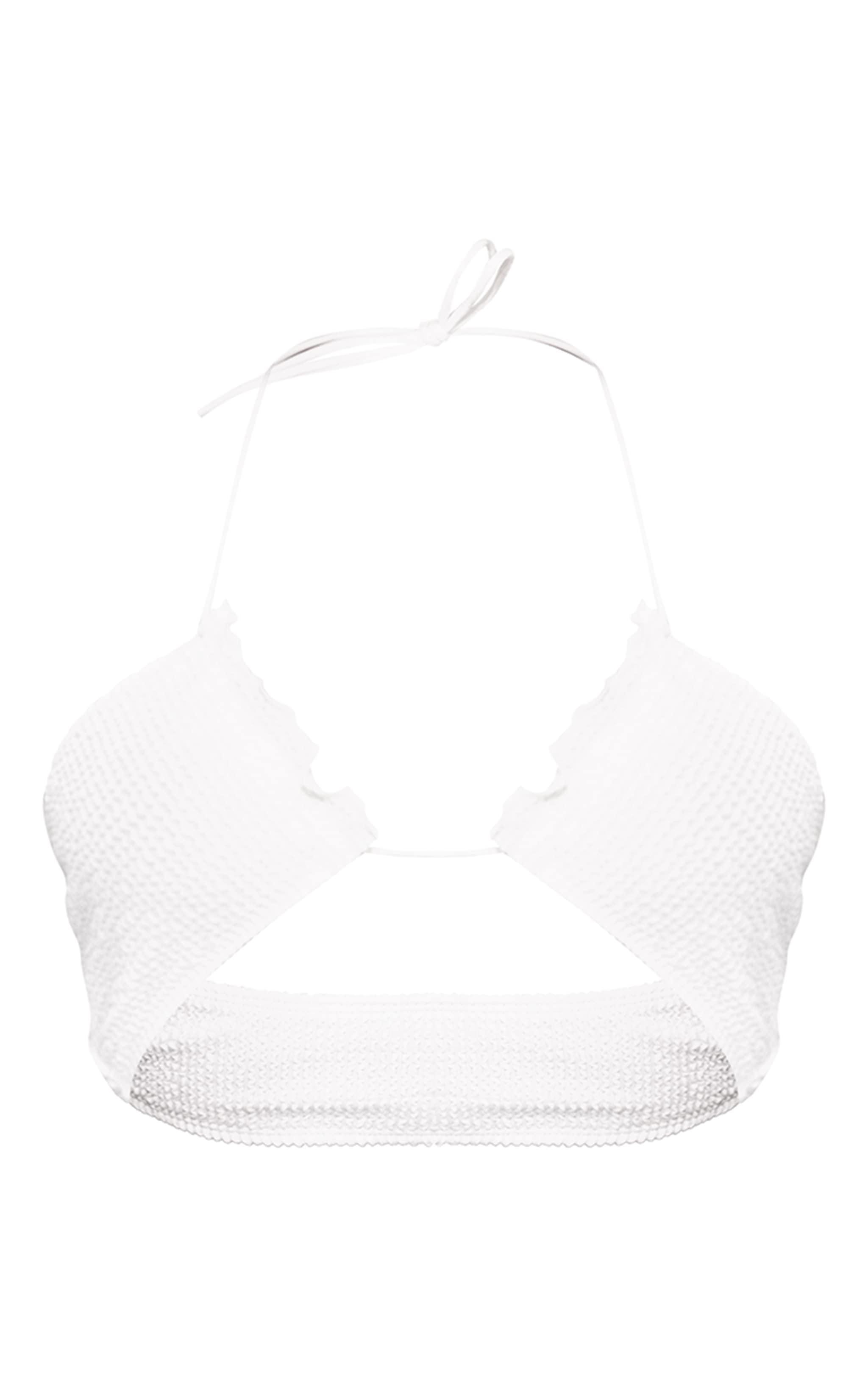 White Crinkle Halter Neck Bikini Top Product Image