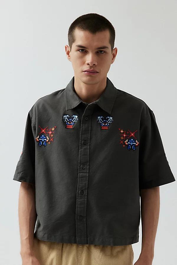 Urban Outfitters UO Embroidered Cropped Short Sleeve Button-Down Shirt Top Mens at Urban Outfitters Product Image