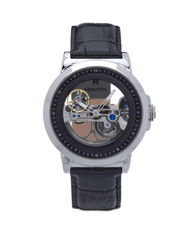 Heritor Automatic Men Xander Leather Watch - Silver/Black, 45mm - Silver/black Product Image