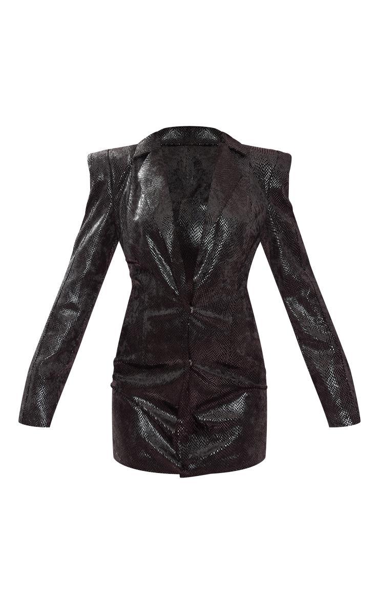 Black Snakeskin Velvet Oversized Blazer Dress Product Image