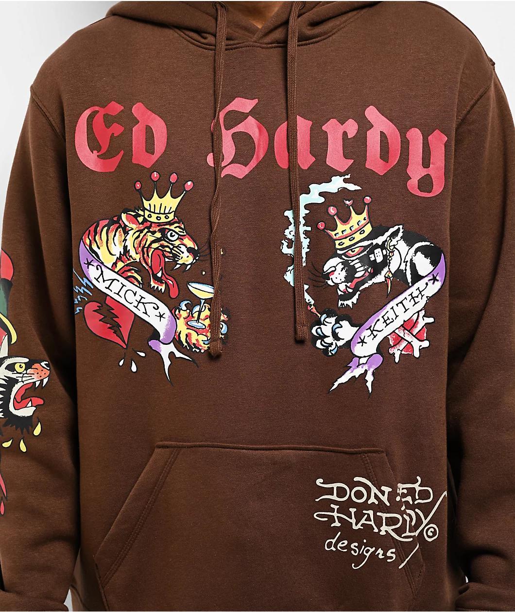 Ed Hardy Panther Tiger Brown Hoodie Product Image