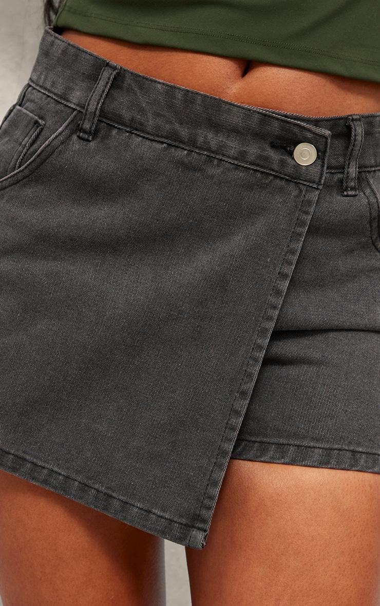 Washed Black Wrap Front Denim Mini Skort Product Image