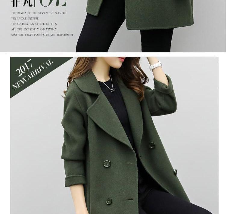 Collared Plain Double Breasted Coat Product Image