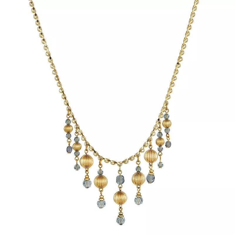 1928 Gold Tone Blue Multi Bead Fringe Necklace, Womens Product Image