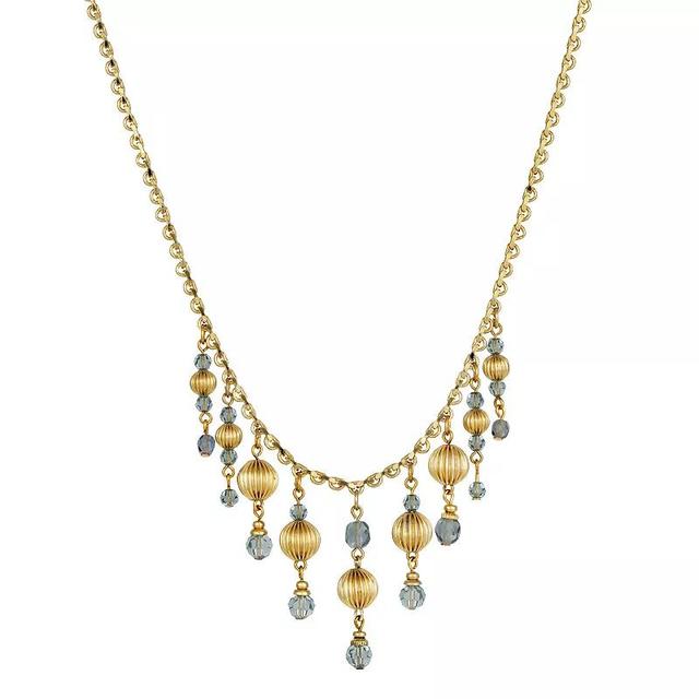 1928 Gold Tone Blue Multi Bead Fringe Necklace, Womens Product Image