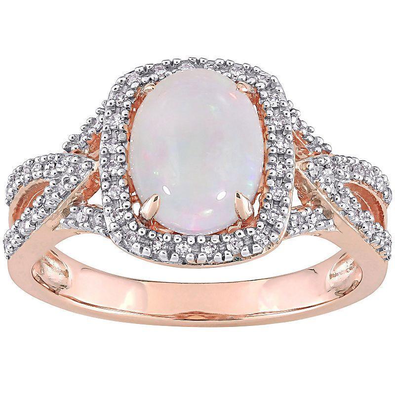 Stella Grace 10k Rose Gold White Opal & 1/6 Carat T.W. Diamond Split Shank Ring, Womens Product Image