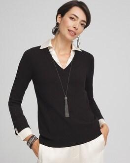 Sequin Built-In Shirt Knit Sweater Product Image