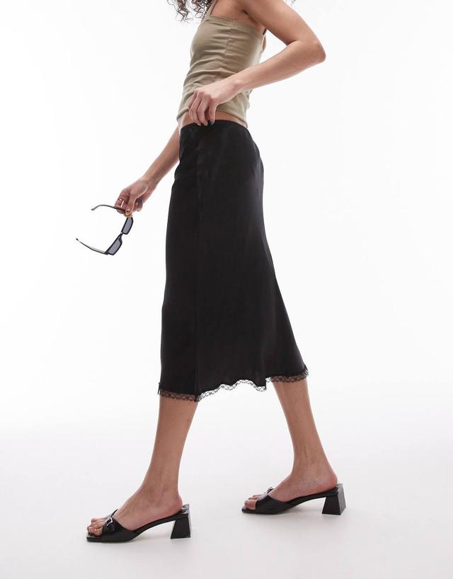 Topshop 90s length skirt with knicker waistband and lace trim in black Product Image