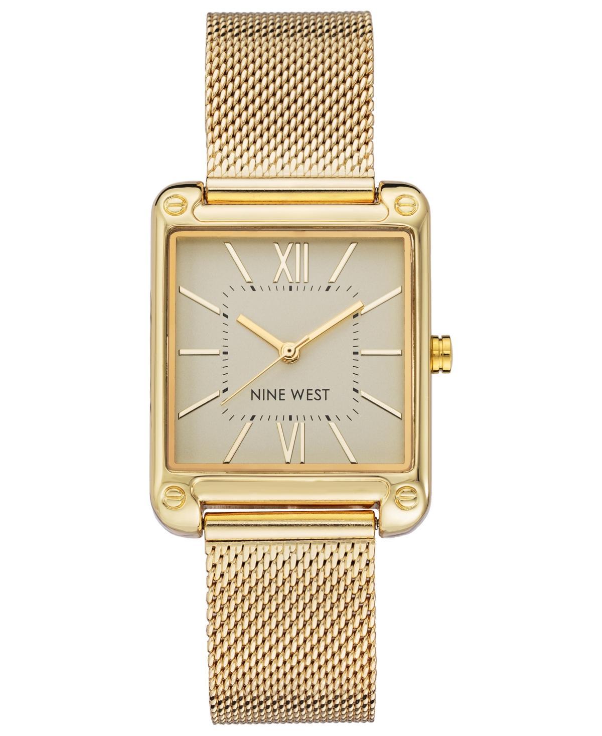 Nine West Womens Gold-Tone Rectangle Dial Dress Watch Gold Tone Product Image