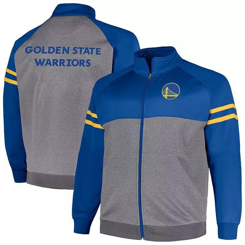 Mens Fanatics Branded Royal/Heather Gray Golden State Warriors Big & Tall Pieced Stripe Raglan Full-Zip Track Jacket Product Image