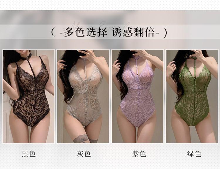 Lingerie Choker-Neck Lace Bodysuit Product Image