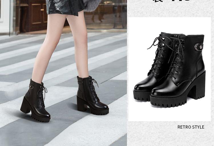 Platform Block Heel Lace Up Short Boots Product Image