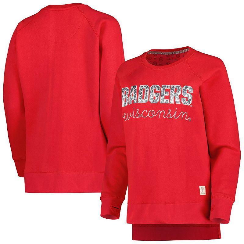 Womens Pressbox Red Wisconsin Badgers Steamboat Animal Print Raglan Pullover Sweatshirt Product Image