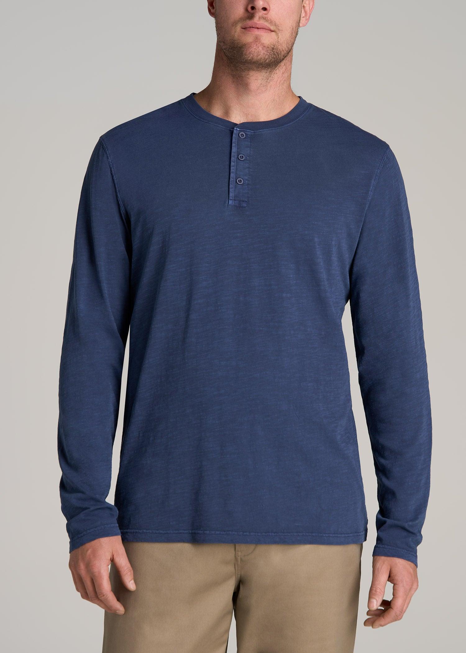 LJ&S Vintage Washed Slub Men's Tall Henley Shirt in Vintage Blue Male Product Image