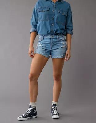 AE Strigid Super High-Waisted Ripped Relaxed Denim Short Product Image