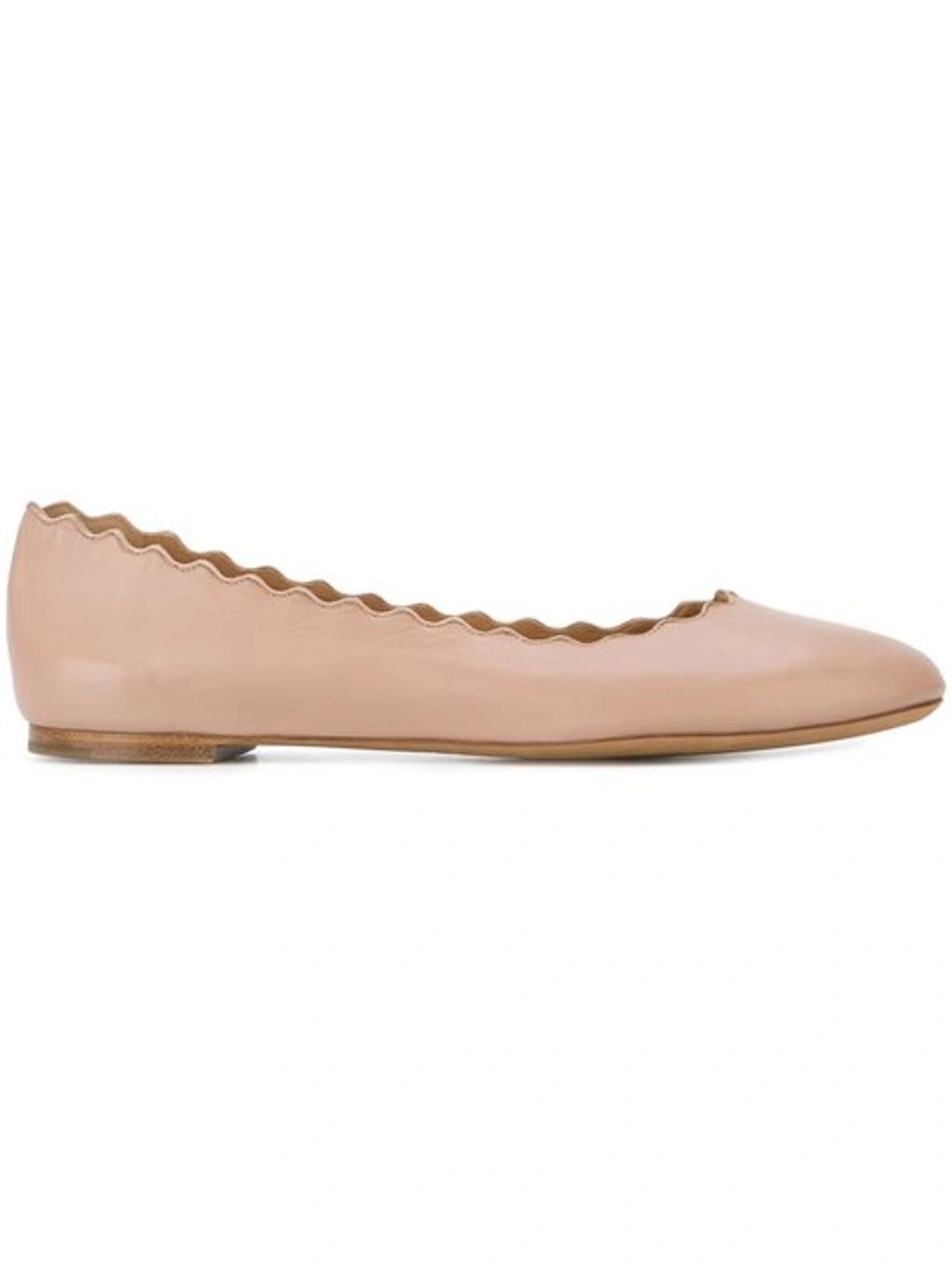 Lauren Scalloped Leather Ballet Flats In Light Pink Product Image