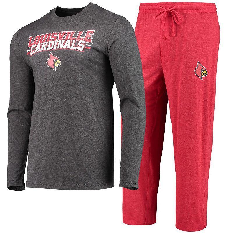 Mens Concepts Sport /Heathered Charcoal Louisville Cardinals Meter Long Sleeve T-Shirt & Pants Sleep Set Product Image