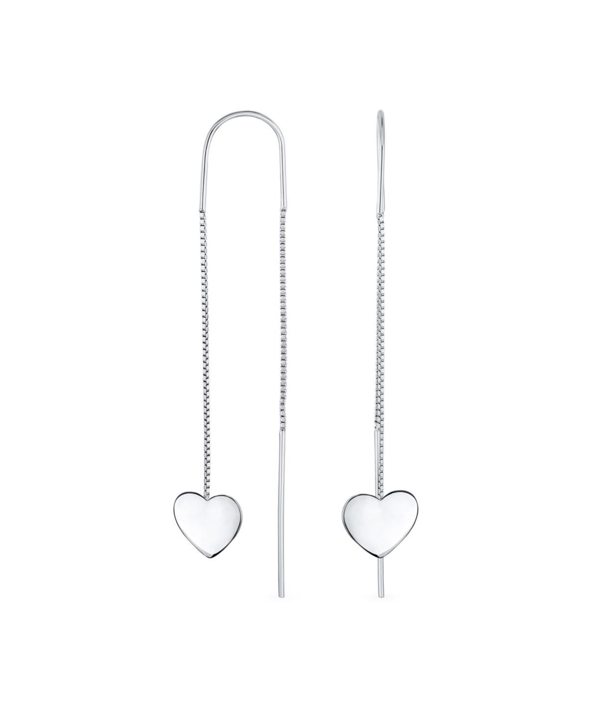 Bling Jewelry Simple Lightweight Long Flat Heart Chain Threader Earrings For Women Sterling Silver Stabilizing U Hook Product Image