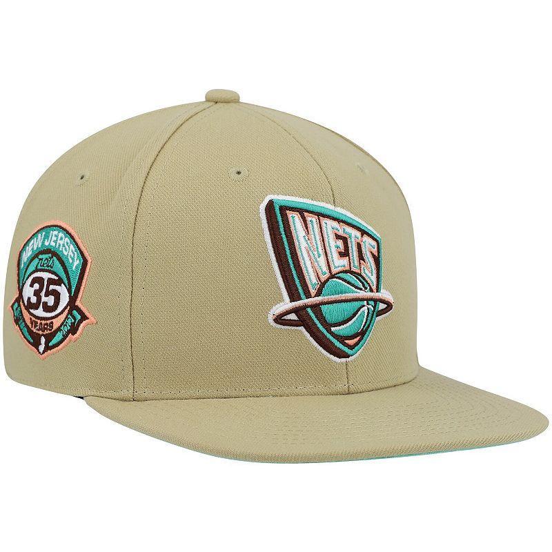 Mens Mitchell & Ness Khaki New Jersey Nets 35th Anniversary Hardwood Classics Malibu Sunrise Fitted Hat Product Image