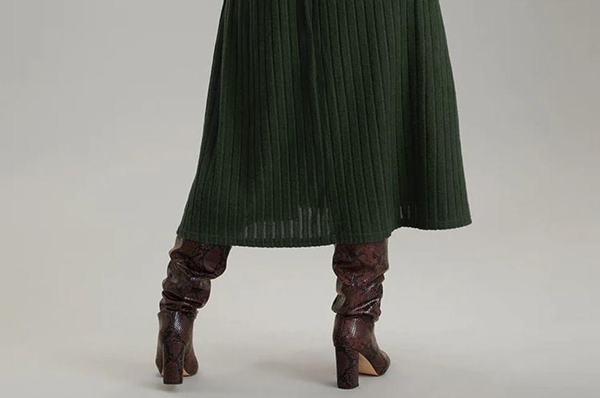 Plus Size Long-Sleeve Striped Midi A-Line Dress Product Image