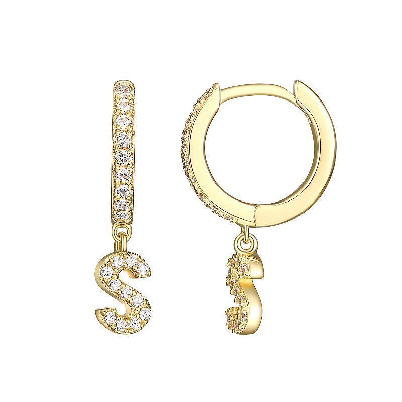 18k Gold Over Silver Cubic Zirconia Initial Hoop Earrings, Womens Product Image