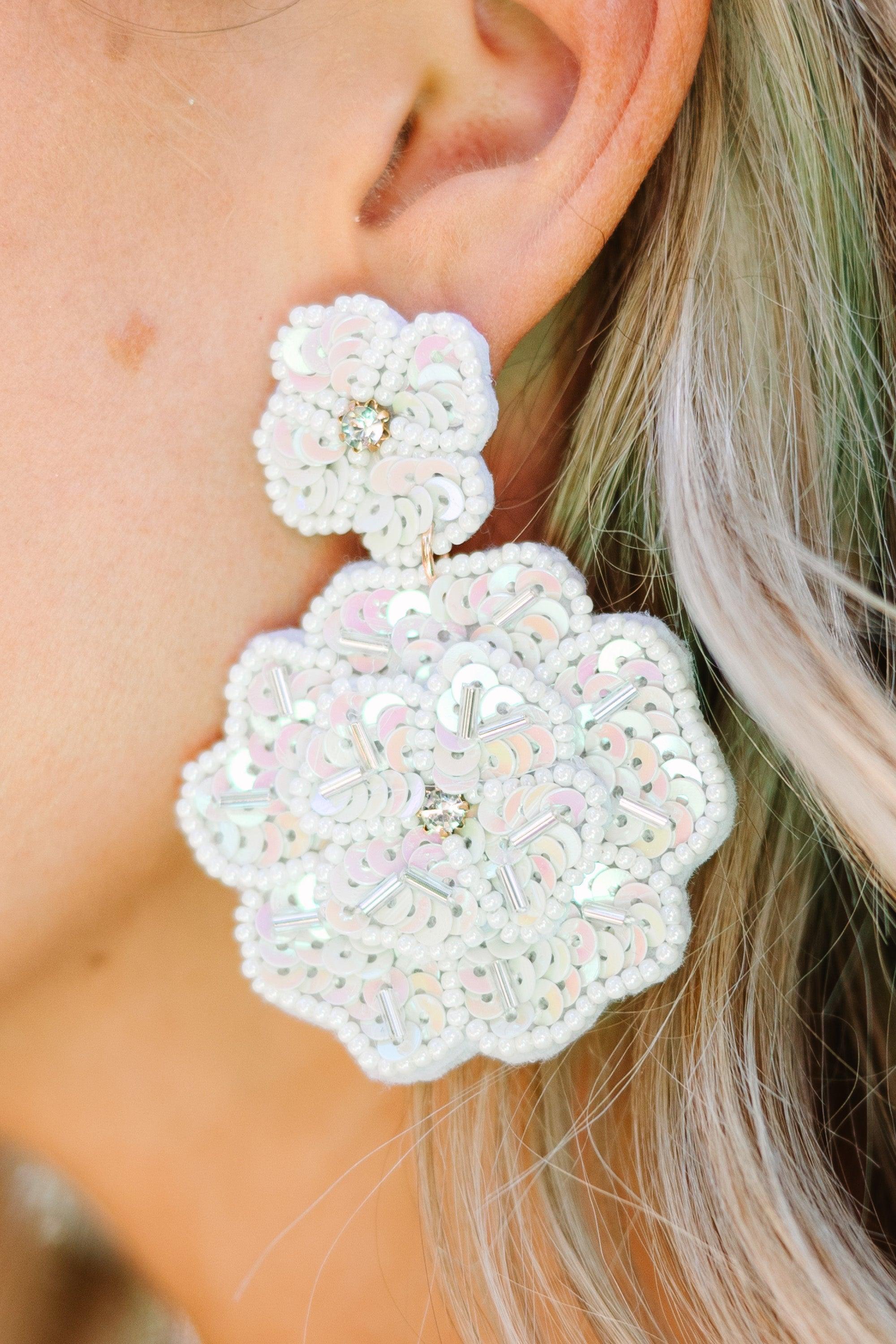 Blooming Beauties White Floral Earrings Female Product Image